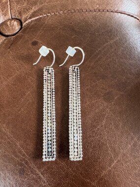 Anna Beck Sterling silver 2" long dangle bar earrings stamped 925 AB box &pouch